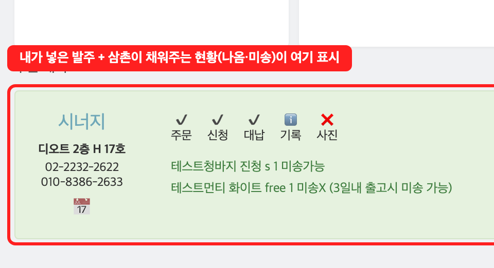 주문 내역과 오늘의 현황